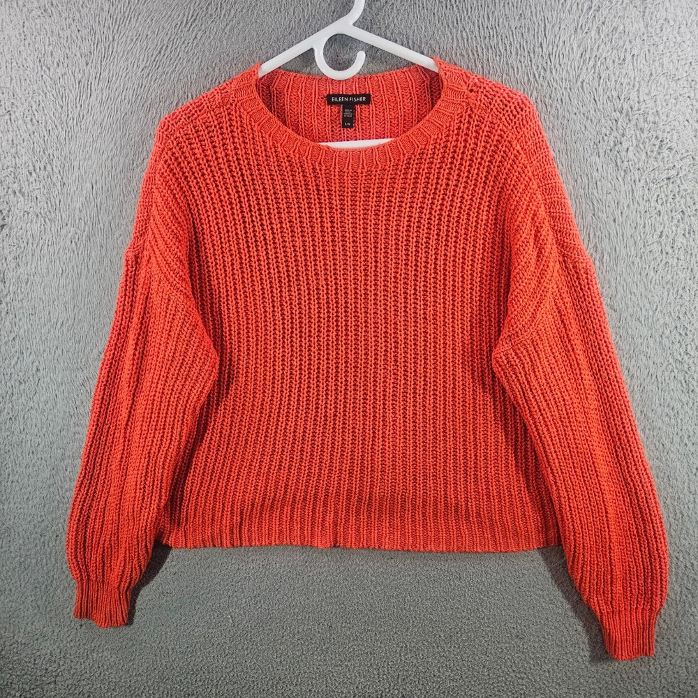 Eileen Fisher Orange Organic Cotton Shaker Knit Sweater Womens Large